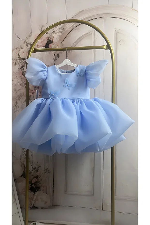 Детское платье для девочек с коротким рукавом Butterfly baby blue puffy skirt girl's dress Hobi, Blue — фото 2