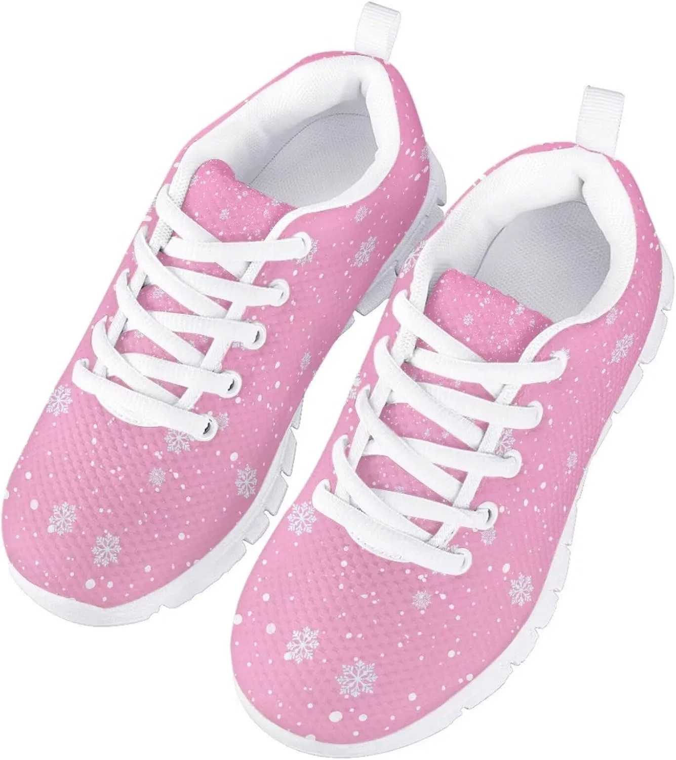 Детские кроссовки с принтом для мальчиков и девочек, Pink Snowflakes — фото 3
