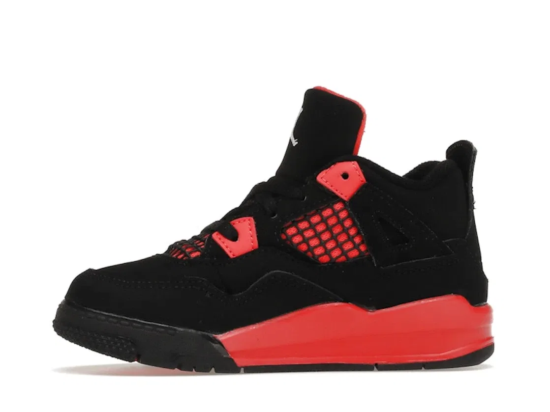 Детские кроссовки для мальчиков с верхом из нубука Jordan 4 Retro Red Thunder Jordan, Black/Multi-Color-Multi-Color-Crimson — фото 3
