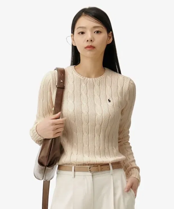 Свитер женский, вязаный, хлопковый, Polo Ralph Lauren, айвори