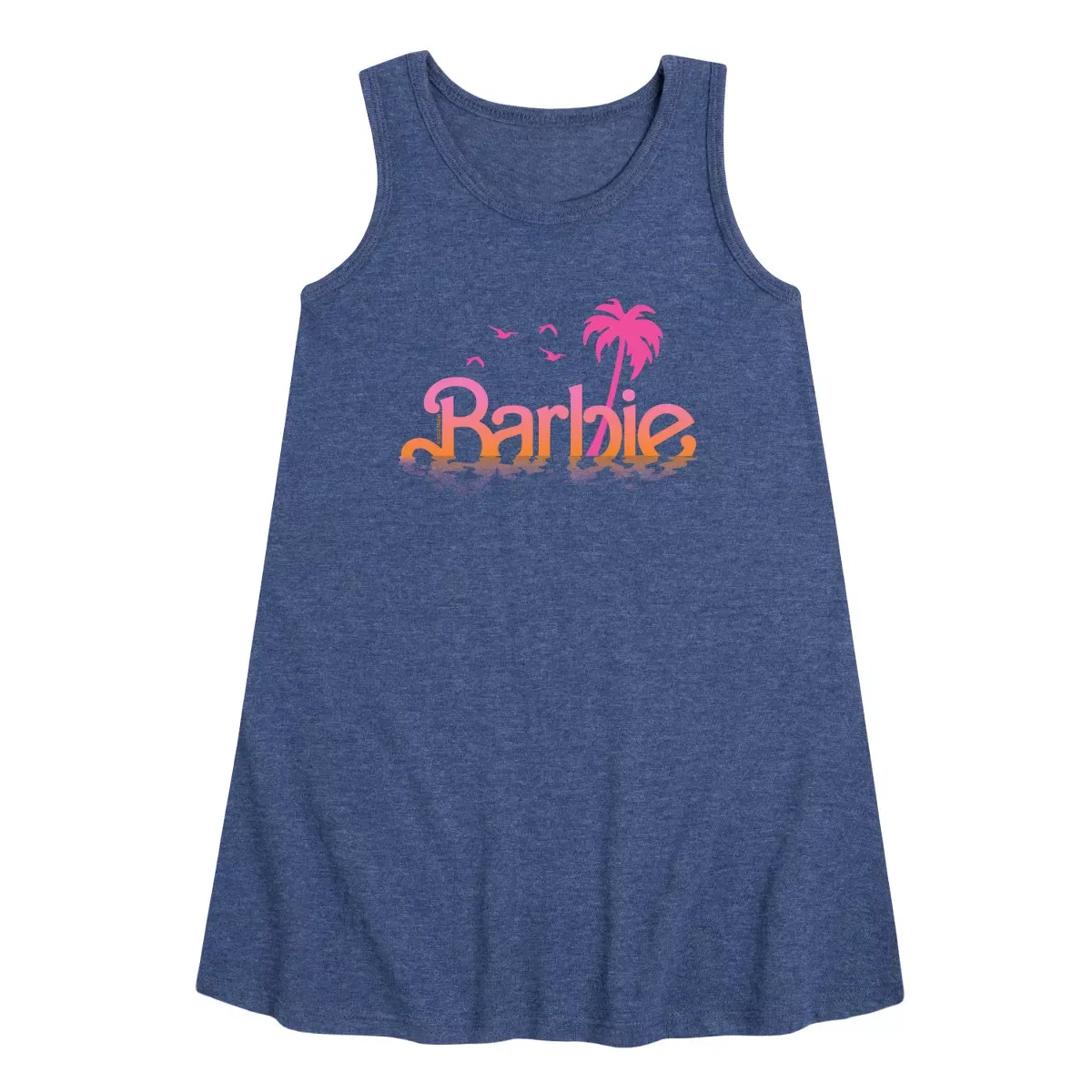 Детское платье-трапеция без рукавов Barbie Sunset and Palm Trees, Heather Navy