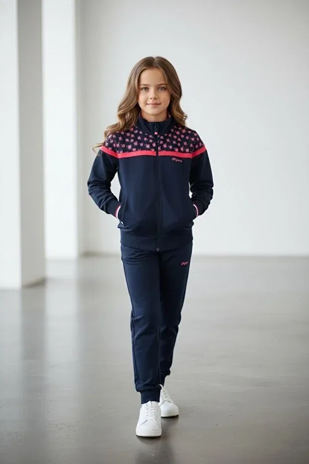 Детский спортивный комплект для девочек с принтом Piyera, Navy Blue