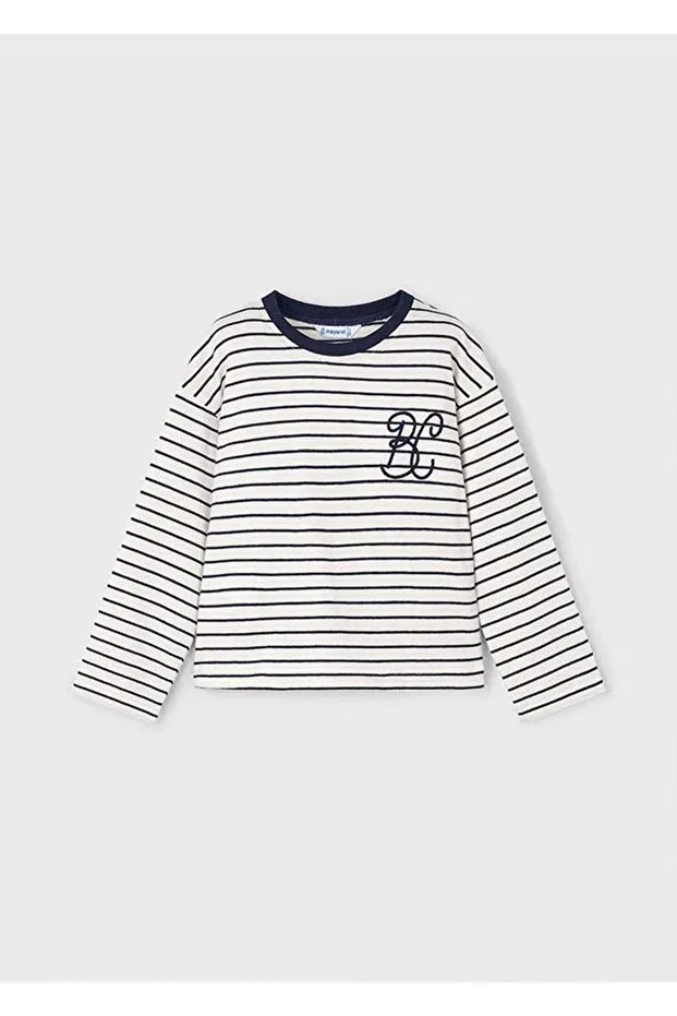 Детская футболка с длинным рукавом в полоску Mayoral, Navy Blue — фото 3
