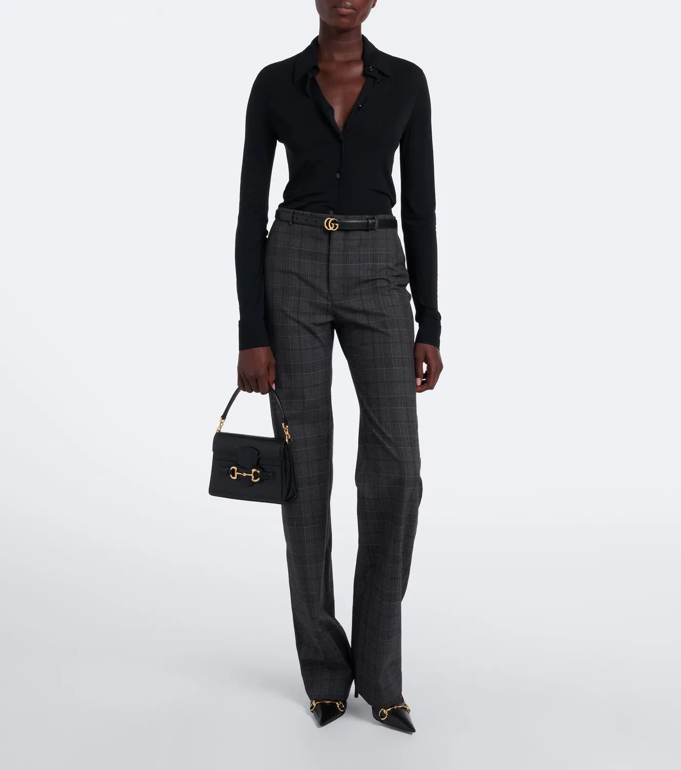 Прямые брюки из клетчатой шерсти Gucci, серый — фото 2