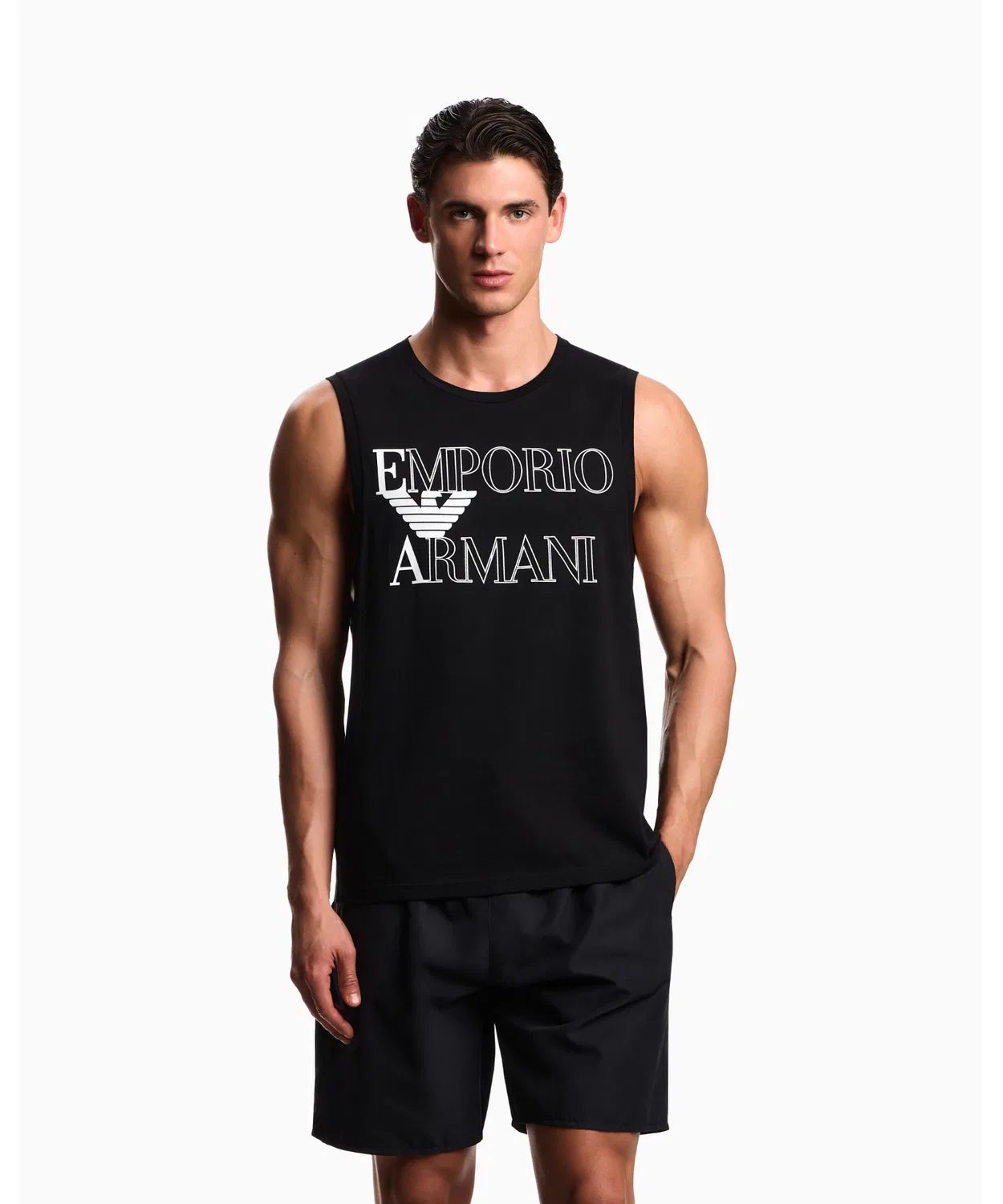 Мужская хлопковая майка без рукавов с принтом EMPORIO ARMANI, Черный