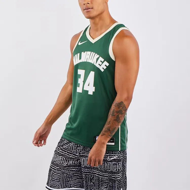 Футболка баскетбольная Milwaukee Bucks 34 Nike, зеленый — фото 2
