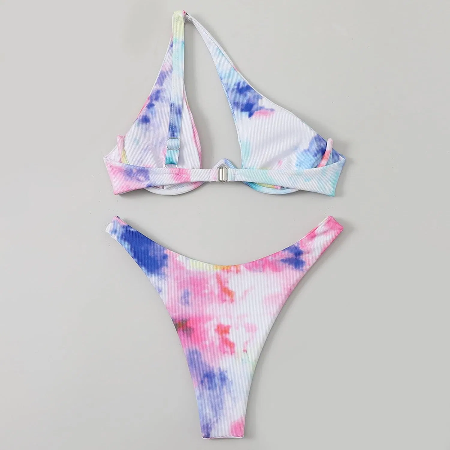 Женский бикини-комплект с одним плечом с вырезами Tie Dye, Purple — фото 4
