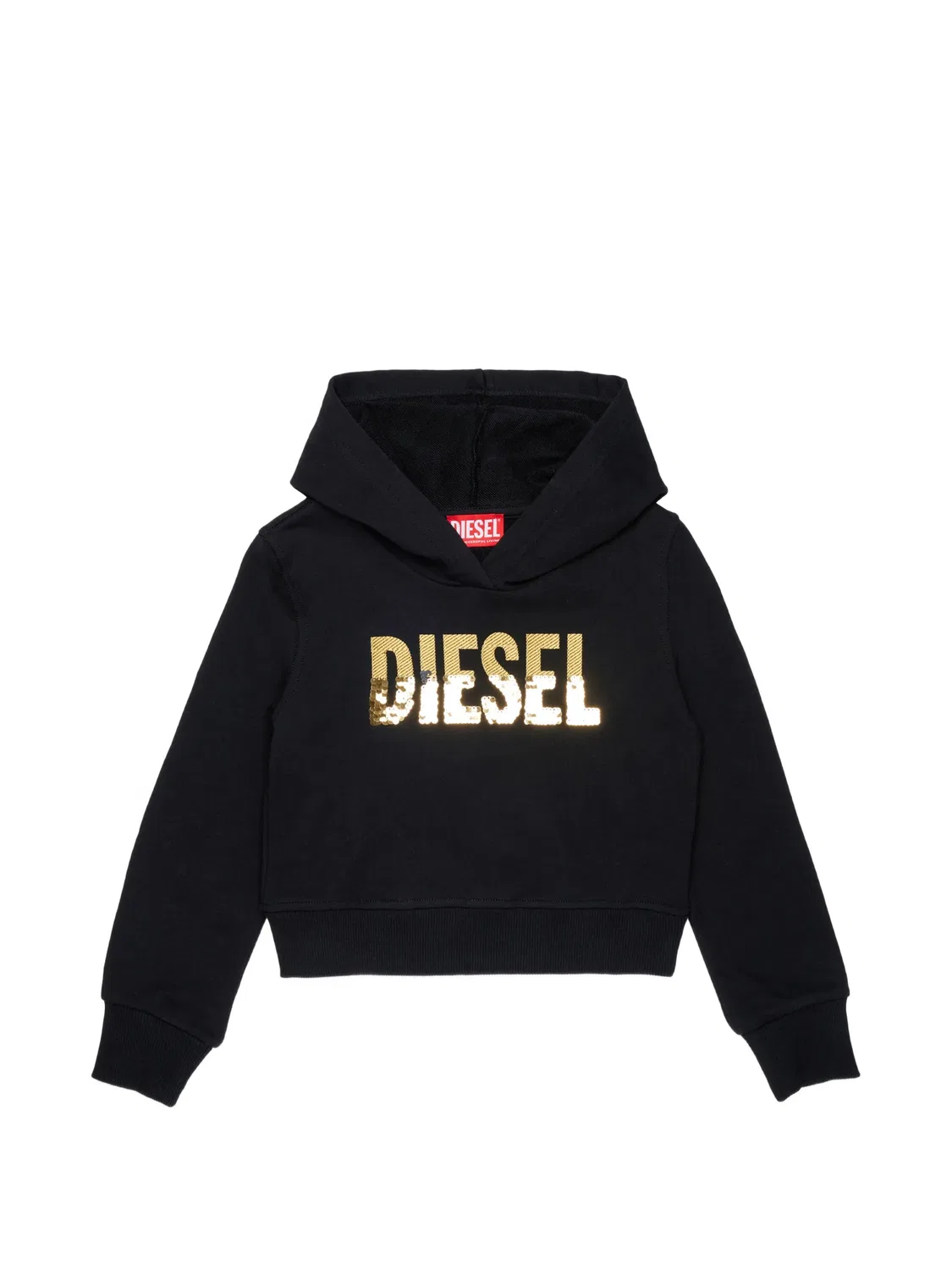 Diesel Детское худи с пайетками, хлопок, черный