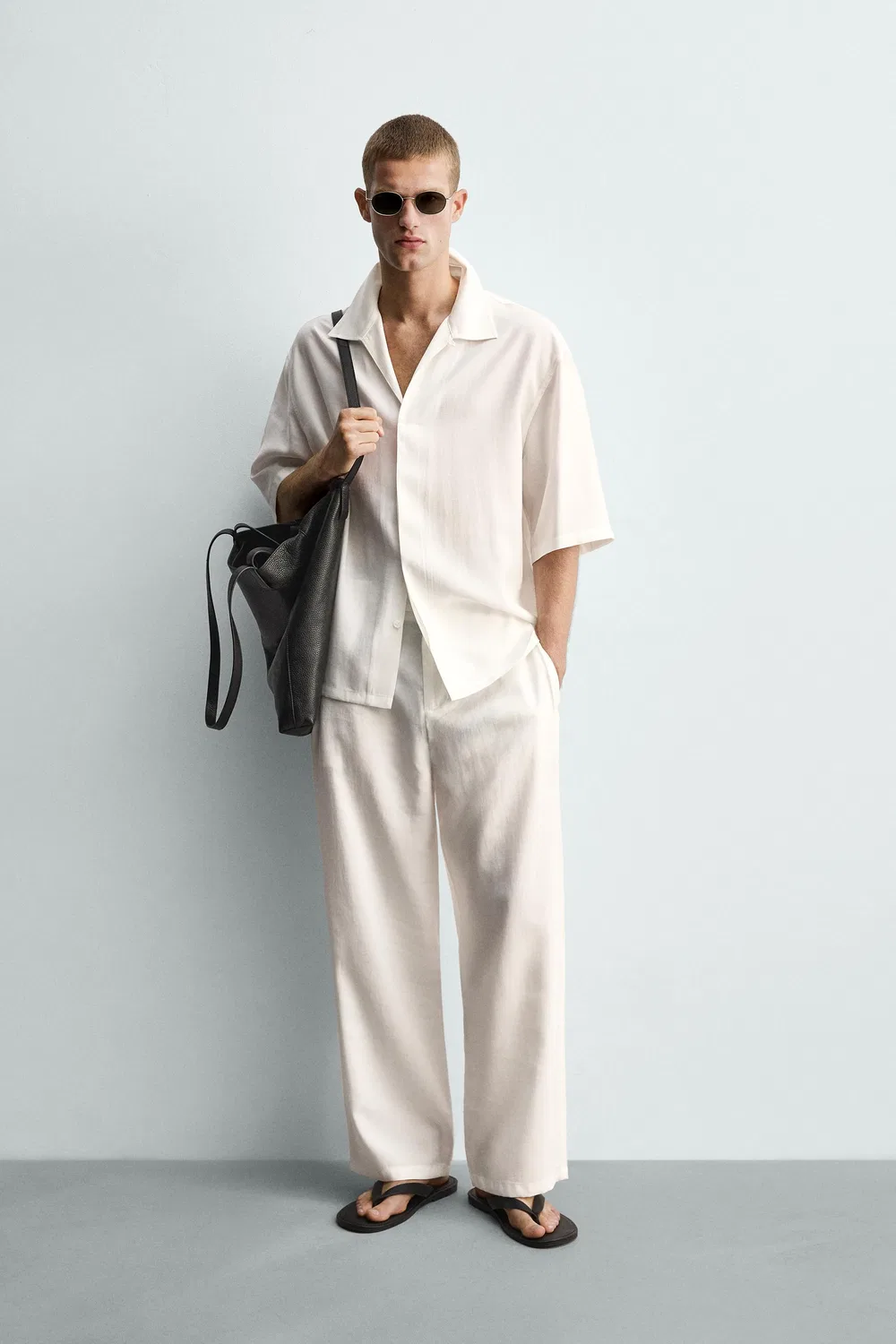 Свободные брюки со складками по бокам ZARA, Oyster-White