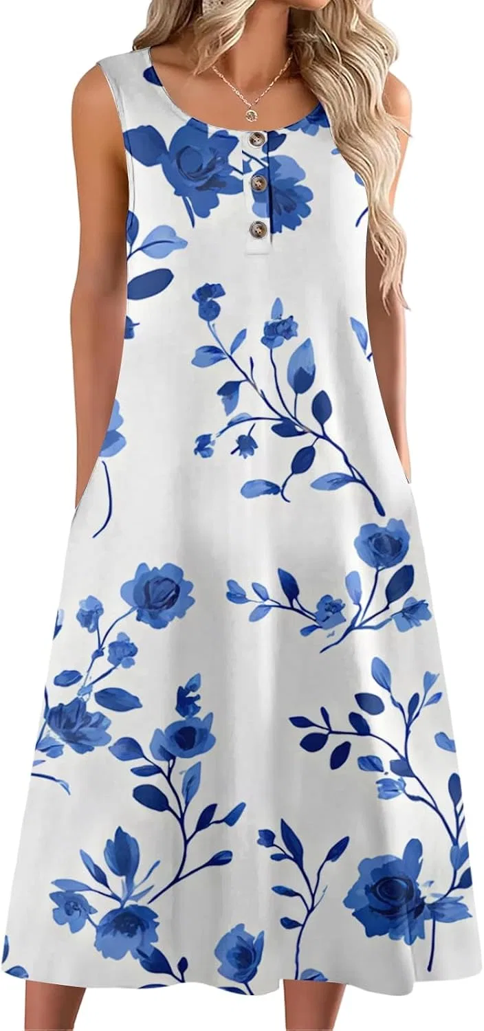 Женское летнее платье с цветочным принтом A-line, Light Blue — фото 4