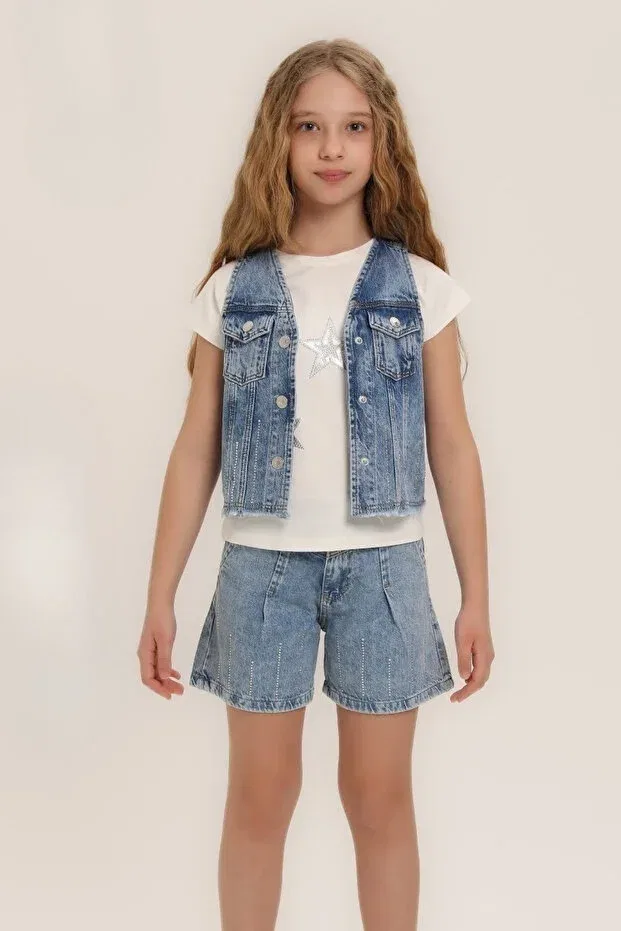 Детские шорты для девочек джинсовые Stoned Denim Girls Shorts Escabel, Blue — фото 2