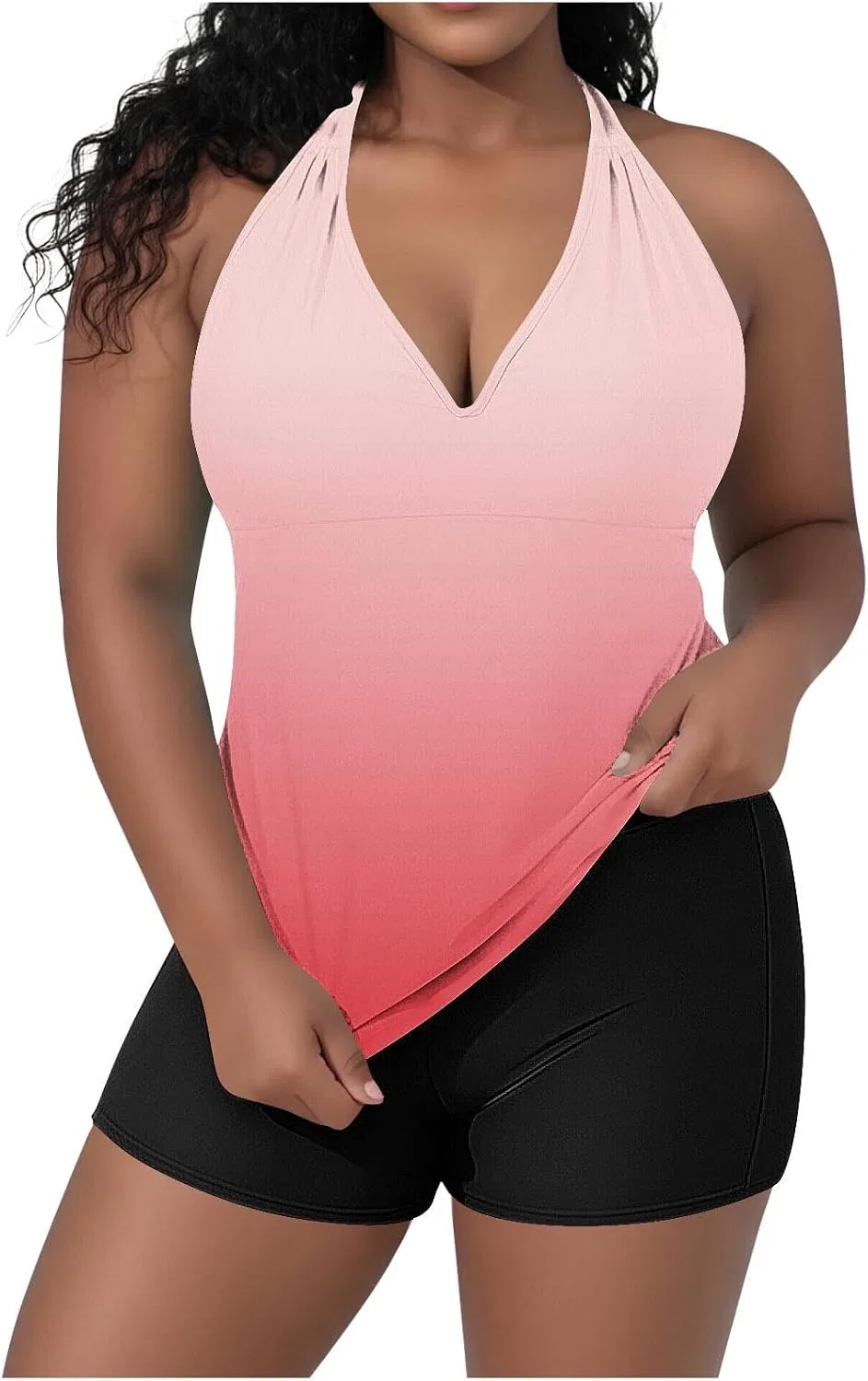 Женский танкини с шортами, градиент, Plus Size, Orange