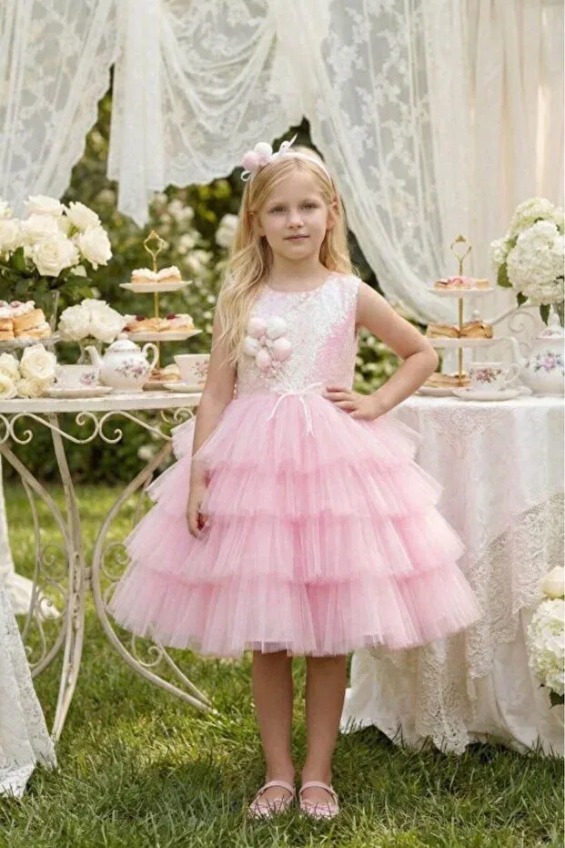 Детское платье для девочек из фатина с пайетками Balloon Bouquet Applique Pamina, Powder
