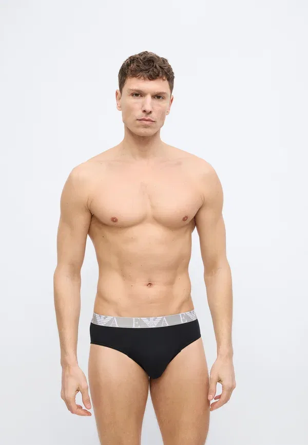 Трусы с яркой монограммой, комплект из 3 штук Emporio Armani, белый/черный/синий — фото 4