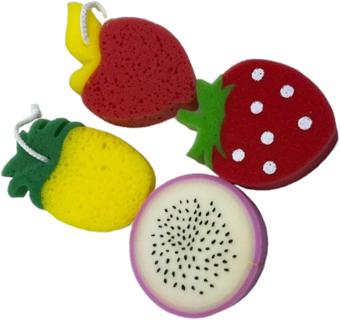 Набор мочалок для душа в форме фруктов, Vaguelly, 4 шт, Strawberry, Pitaya, Pineapple