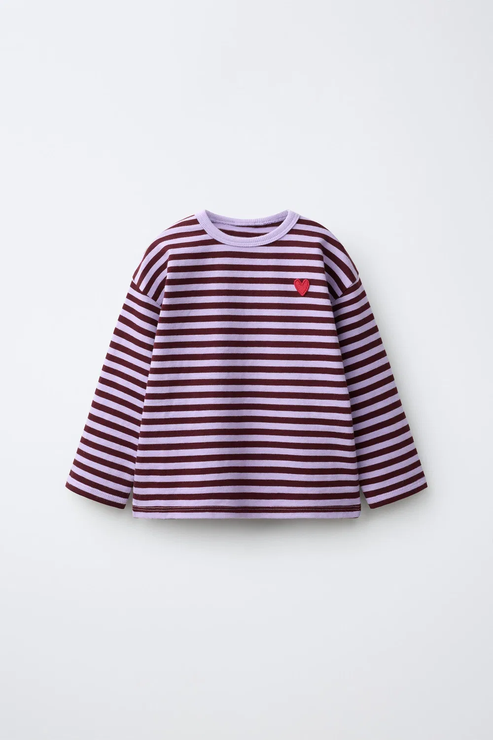 Футболка с вышивкой в виде полосатого сердца ZARA, Mauve