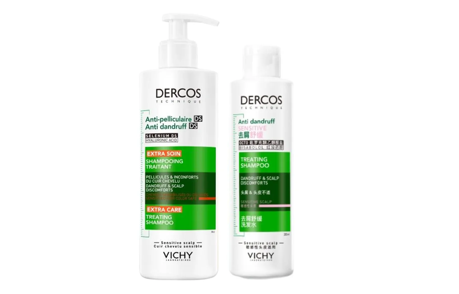 Vichy Шампунь для объема и очищения с мятой 50 мл + 200 мл + 200 мл, Two-Piece Set: Green Logo Hydrating Shampoo 390ml+Pink Logo Shampoo 200ml