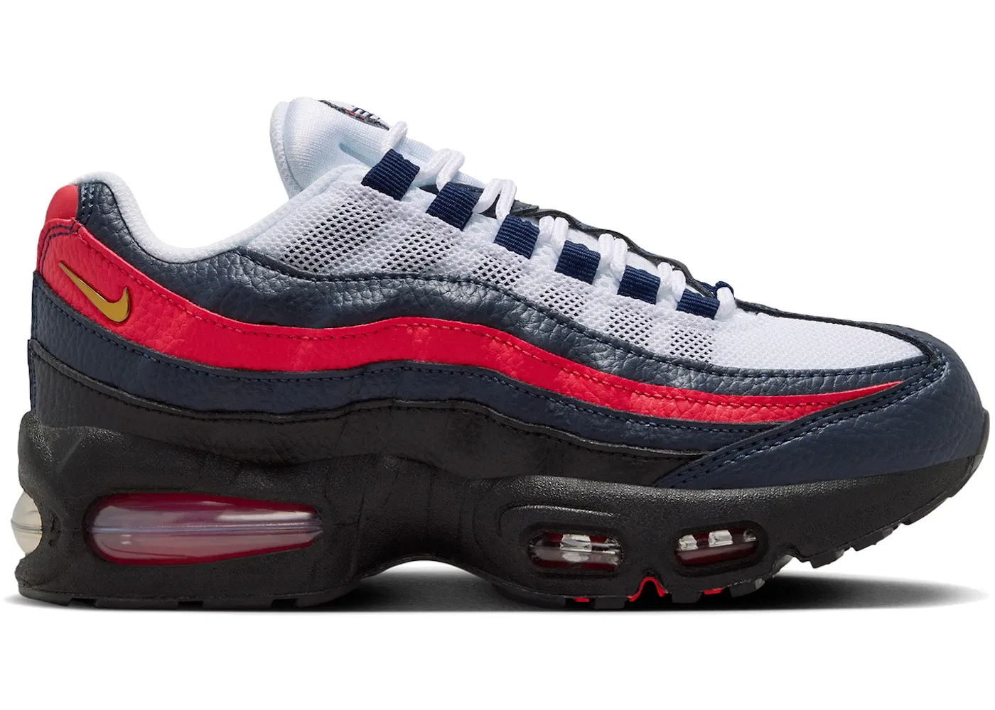 Детские кроссовки Lifestyle Nike Air Max 95 Leather SE Big Bubble Nike F.C., Obsidian/Challenge Red/White/Metallic Gold