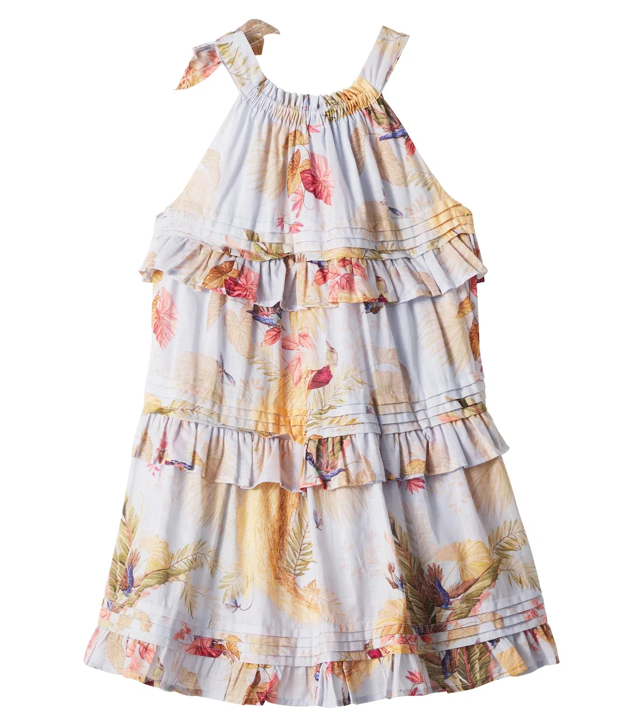 Платье хлопковое с цветочным принтом Zimmermann Kids, белый — фото 4