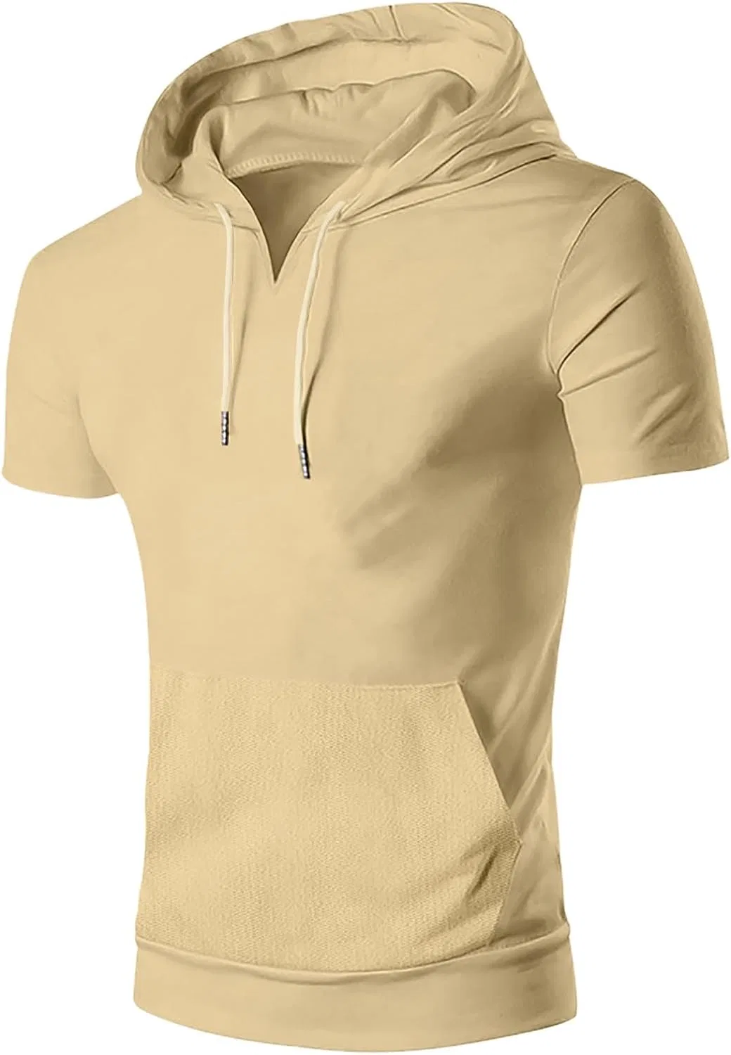 Мужская свободная футболка с капюшоном и карманом, Khaki — фото 3