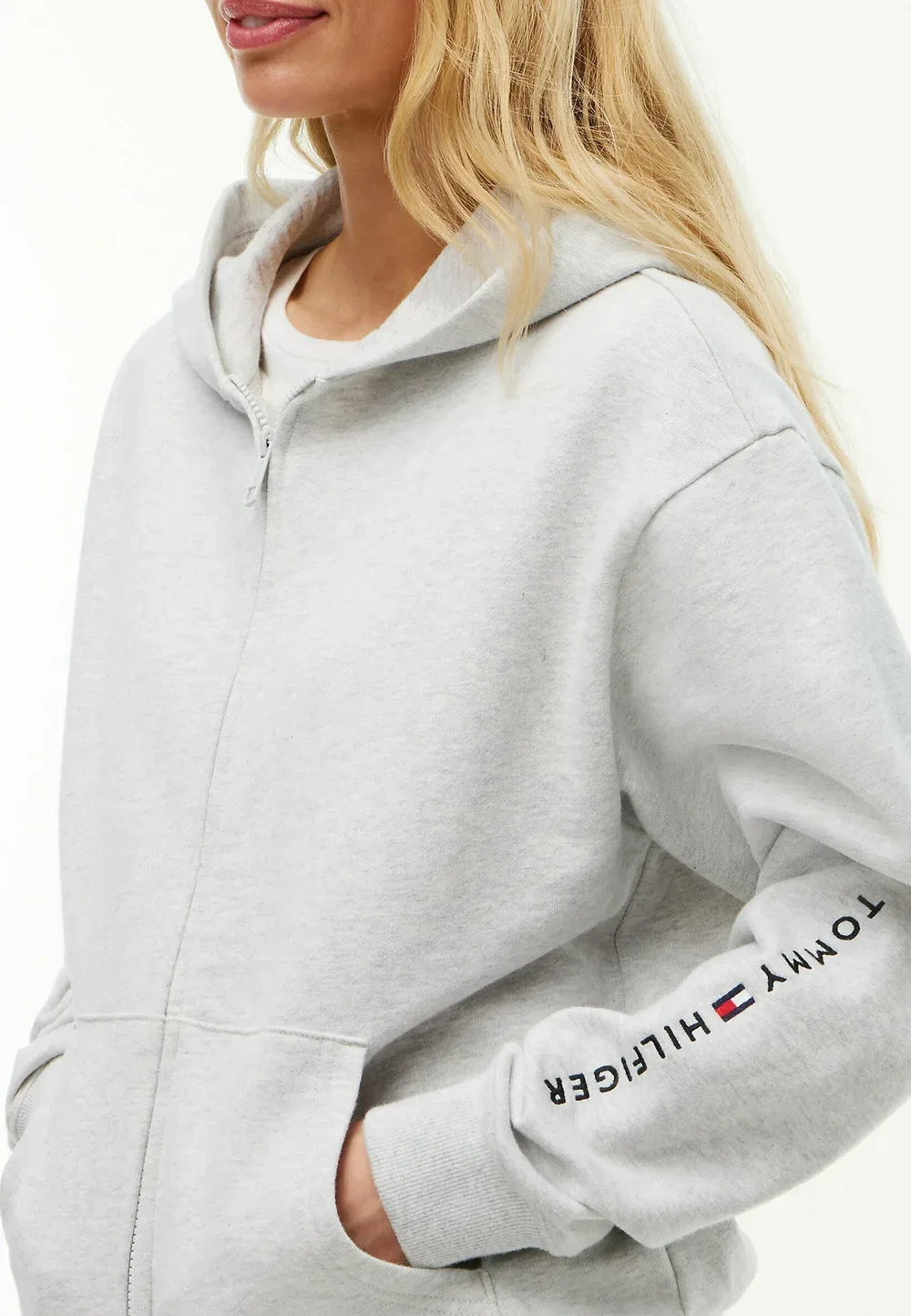 Незаменимая махровая свободная толстовка на молнии для отдыха и пижамы Tommy Hilfiger, Warm Ice Grey Heather — фото 4