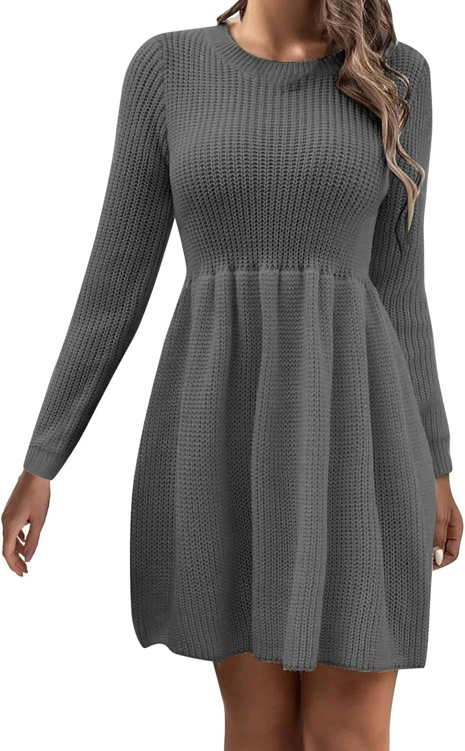 Женское платье-трапеция с длинным рукавом, модель A-Line Babydoll Tunic, серый