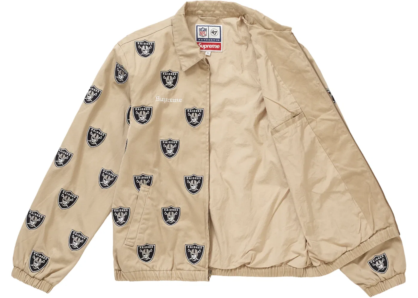 Мужская куртка-харингтон с принтом Supreme NFL x Raiders x '47 Embroidered Harrington Jacket, Khaki — фото 2