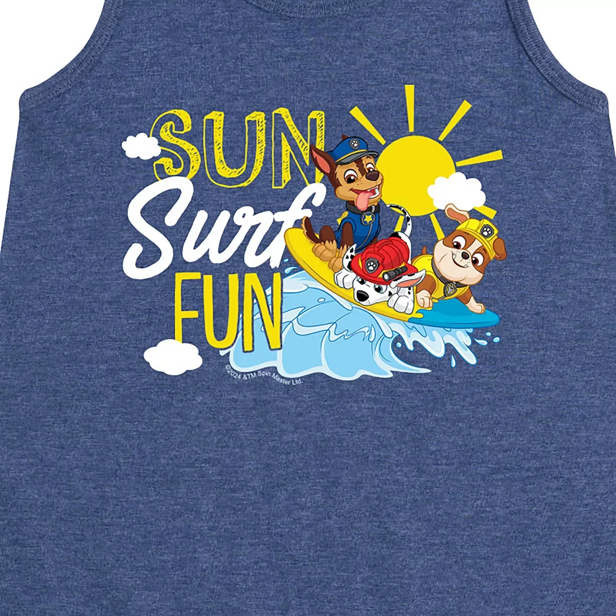 Детское платье-трапеция для девочек без рукавов с принтом Sun Surf Fun PAW Patrol, Heather Navy — фото 2