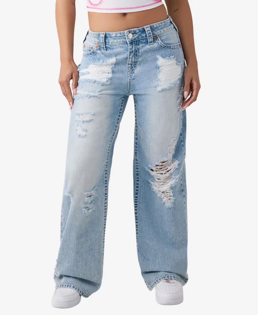 Джинсы свободного кроя с потертостями и вышивкой Big T True Religion, Freckle Wave