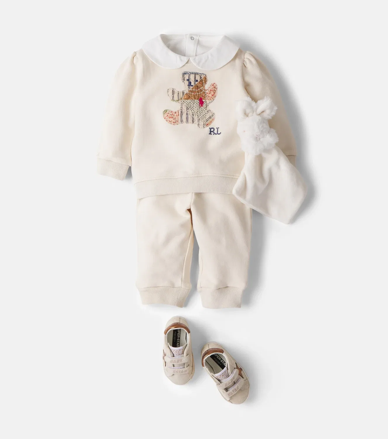 Комплект детской хлопковой толстовки и спортивных штанов Polo Ralph Lauren Kids, белый — фото 2