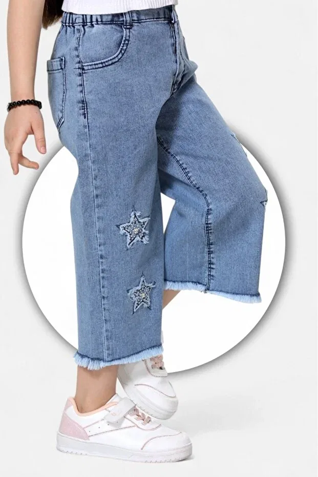 Детские шорты-бермуды для девочек хлопковые с вышивкой Cotton-Star Modiclas, Blue — фото 4