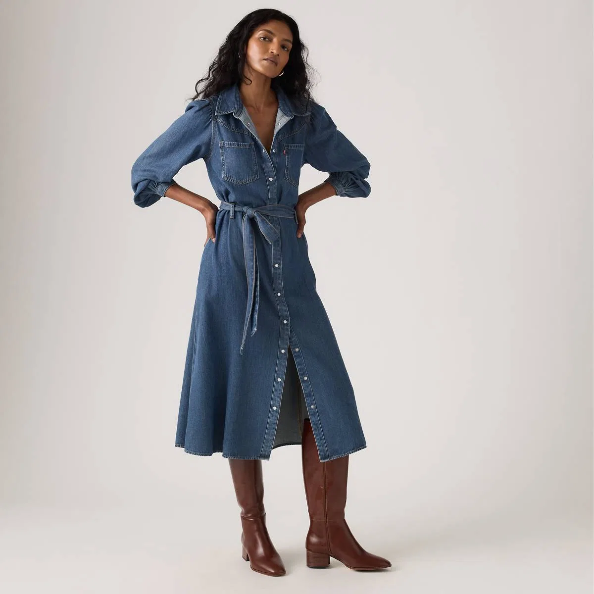 Длинное платье с длинными рукавами Journey Levi's, Celestial Blue - Medium Wash