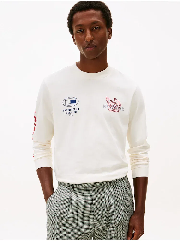 Футболка с длинным рукавом современная эстетика TOMMY HILFIGER, Ivory