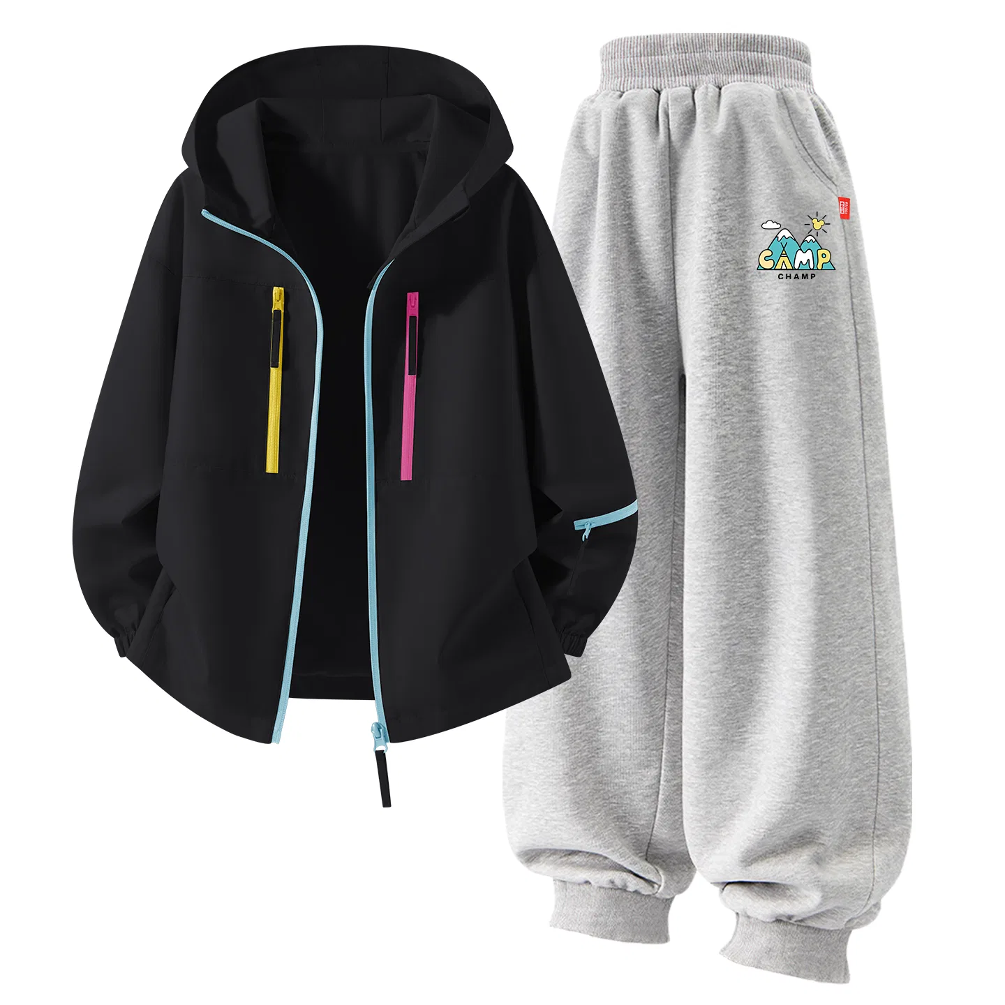 Детский спортивный костюм с капюшоном, ветрозащитный Disney, Black/Heather Gray