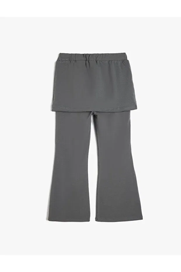 Детские брюки для девочек с расклешенной штаниной Cotton Skirt Detailed Spanish Leg Trousers Koton, Anthracite — фото 2