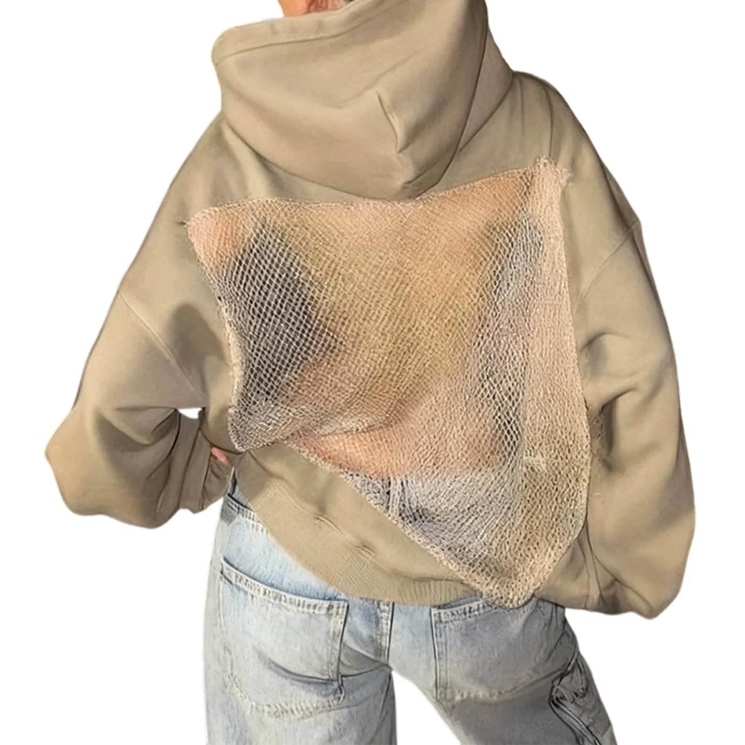Женский худи с капюшоном, с длинным рукавом, Y2K Oversized, B-beige
