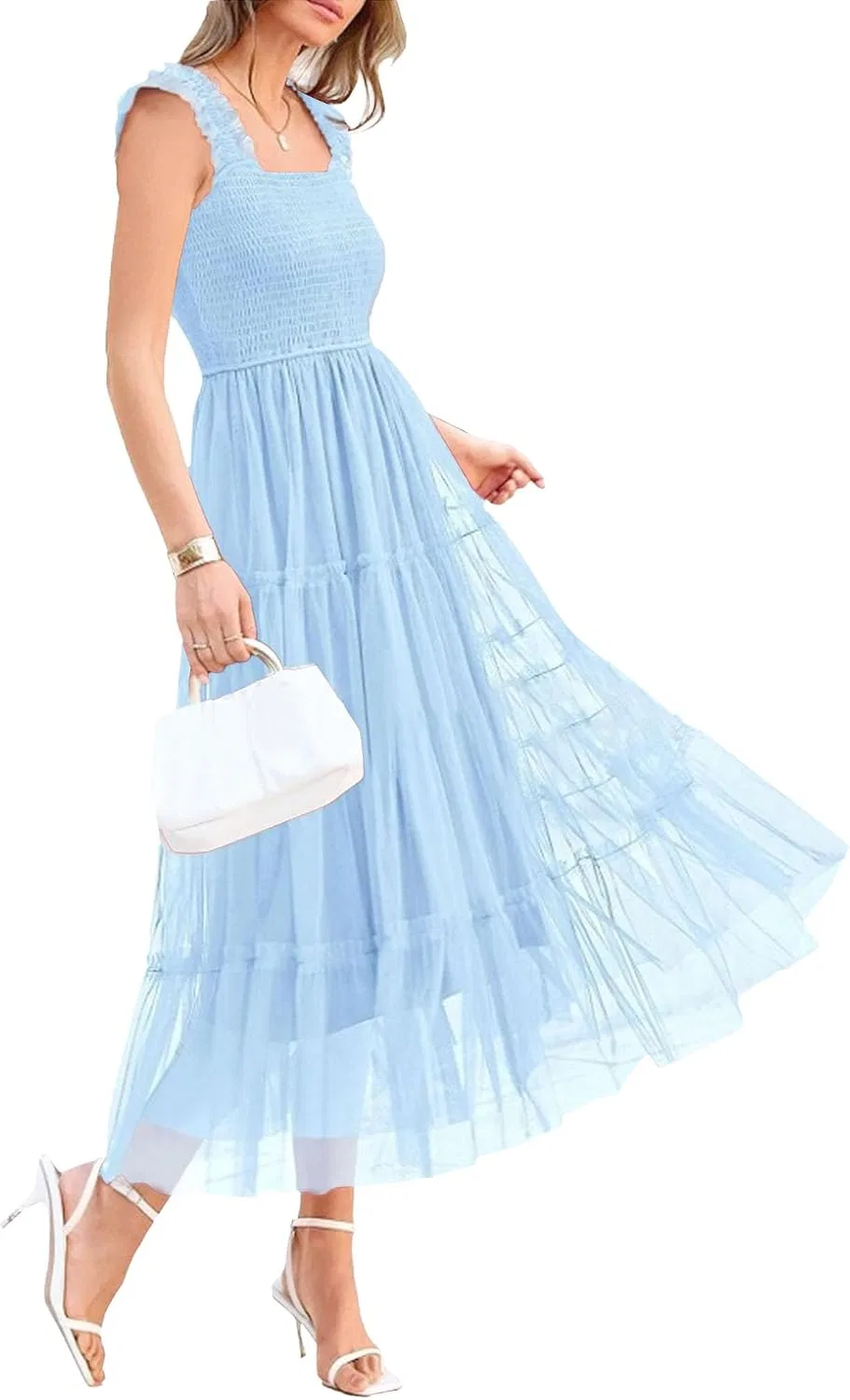 Женское летнее платье миди с рюшами Light Blue