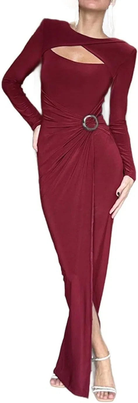 Женское вечернее платье с открытым передом Ruched Bodycon Maxi Gown, 3