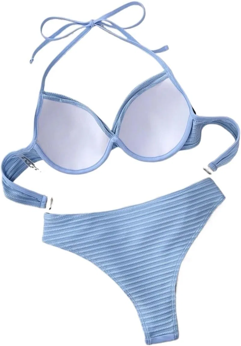Женский бикини-сет с завышенной талией, Push Up Generic, Blue — фото 4