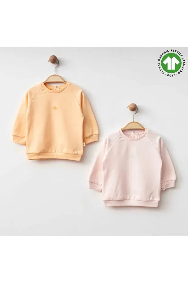 Детский комплект свитшотов для девочек органический хлопок The Nest Kids, Salmon & Powder Pink — фото 2
