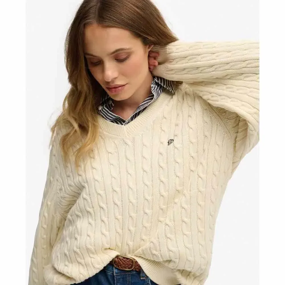 Свитер Oversized Cable V-neck Superdry, желтый — фото 3