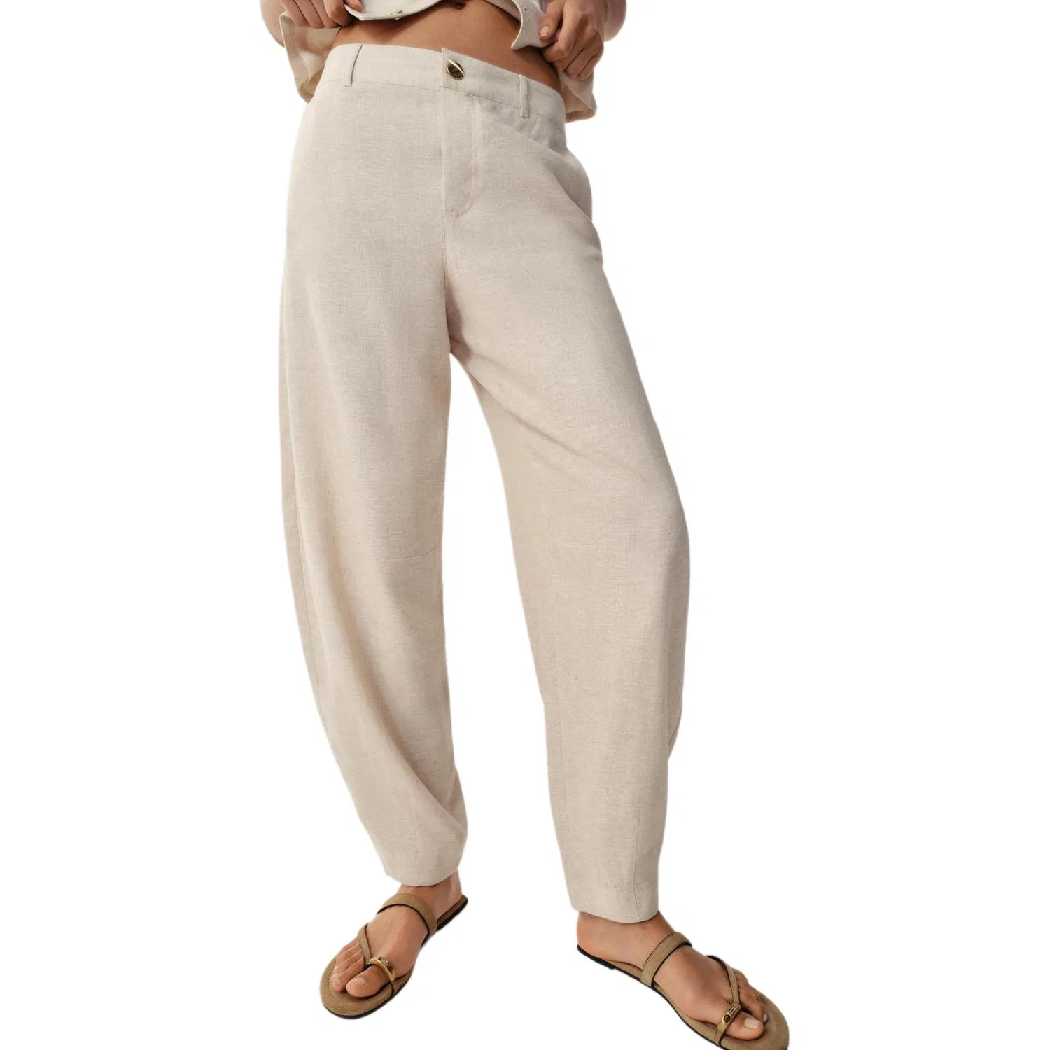 Женские брюки повседневные Light Beige ZARA, светло-бежевый — фото 4