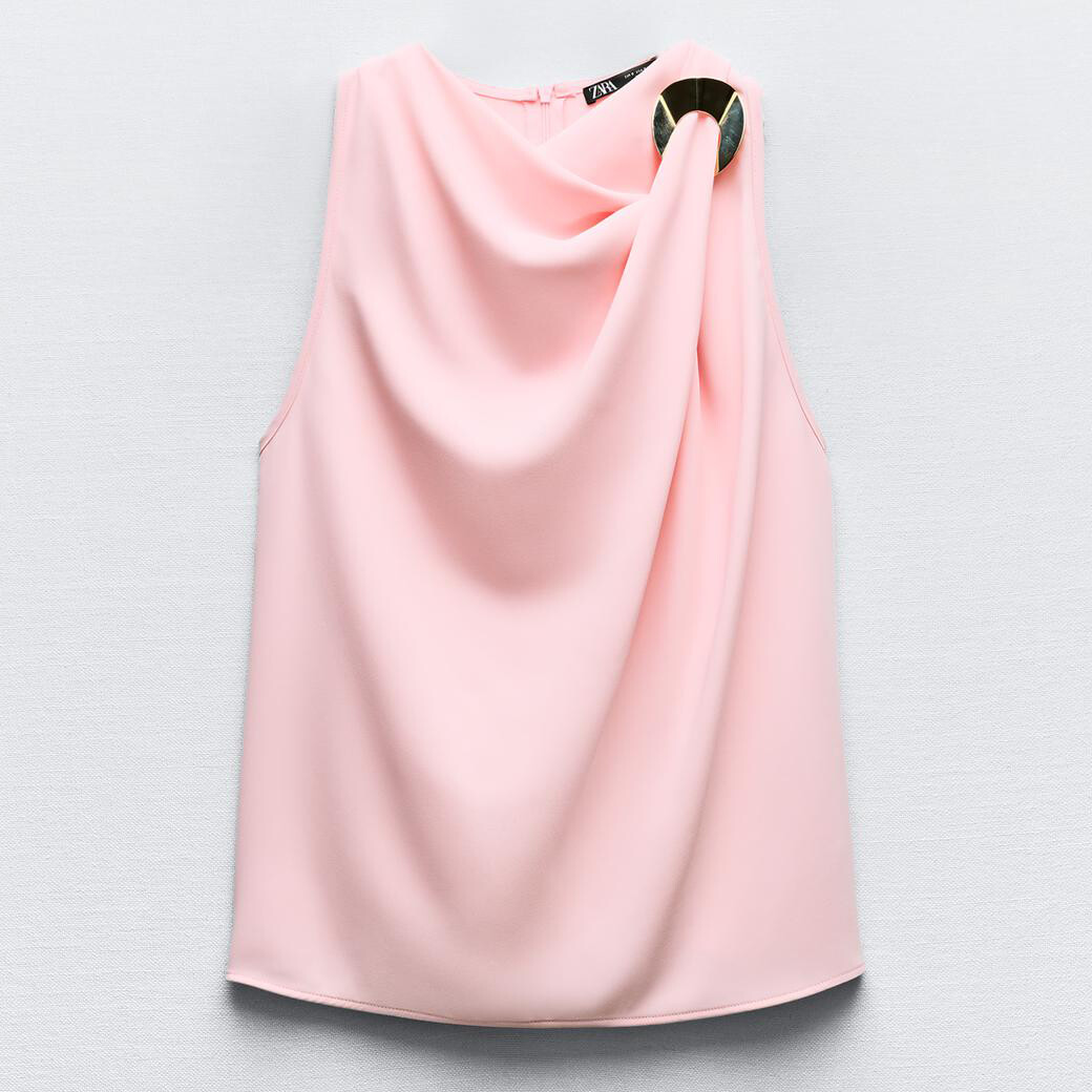 

Топ Zara Crepe With Golden Applique, пастельно-розовый