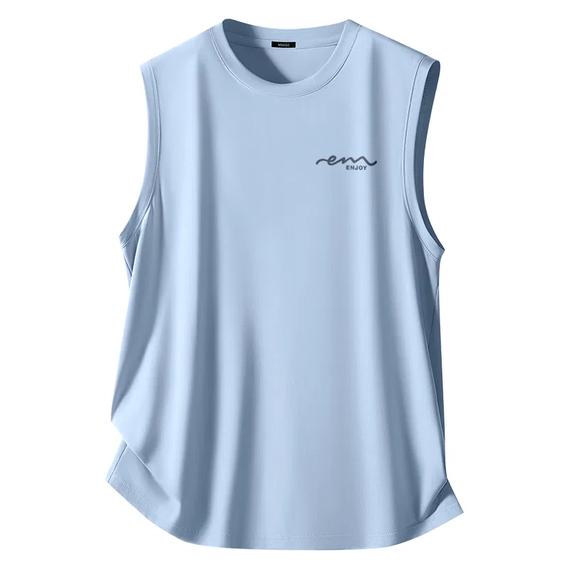 Детский топ без рукавов MINISO, Ice Silk Mesh Hole Breathable Black (Ink Blue Flowing Chest Logo) — фото 3
