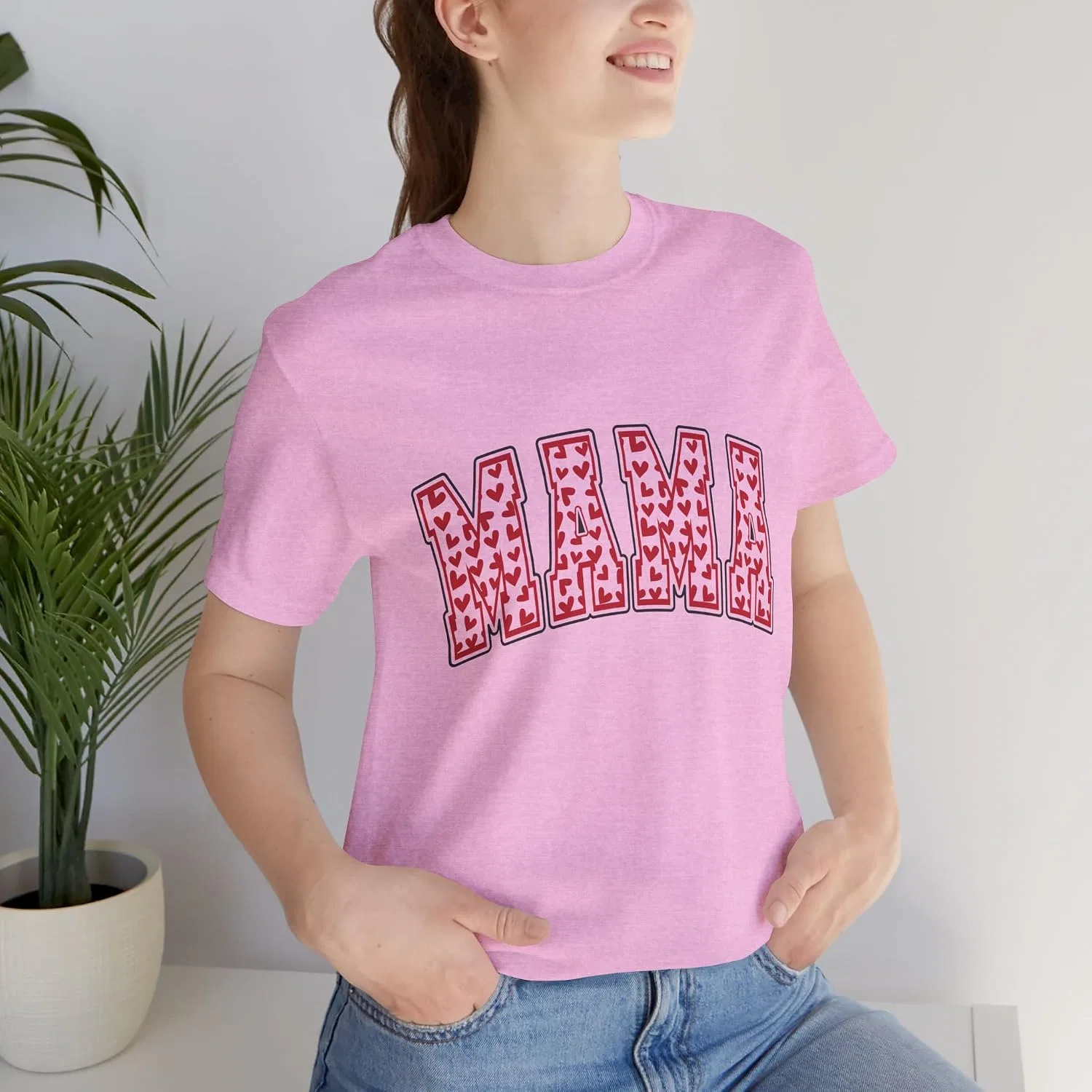 Унисекс футболка с принтом сердца Bella Canvas 3001, Heather Bubble Gum — фото 2