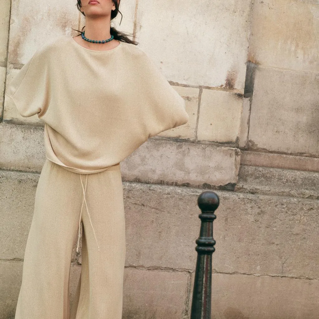 Женский трикотажный топ Light Beige ZARA, Светло-бежевый — фото 4