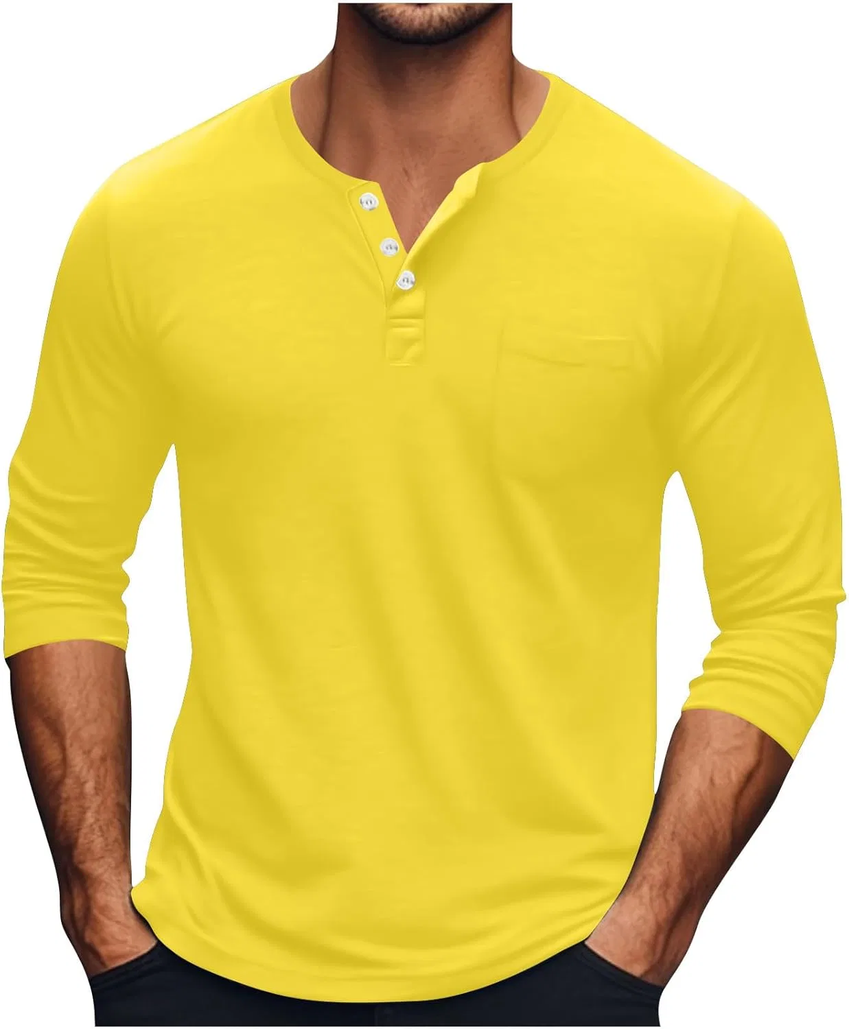 Мужская свободная футболка с длинным рукавом Henley Oversized Lightweight, Yellow