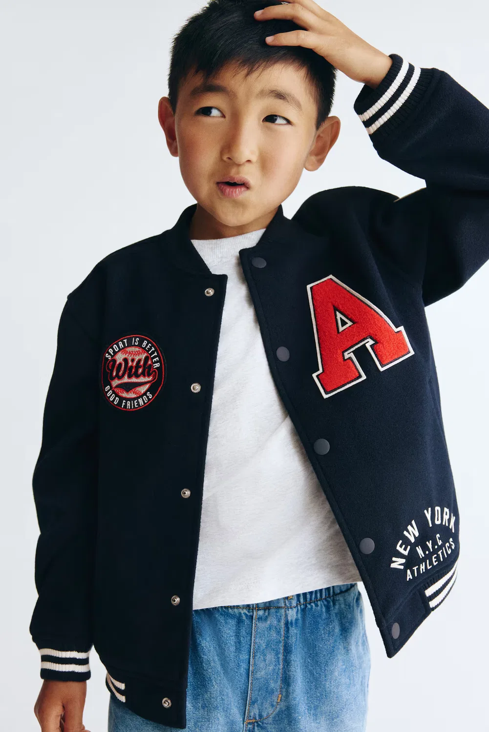 Бейсбольная куртка с рисунками H&M, Marineblau/Baseball