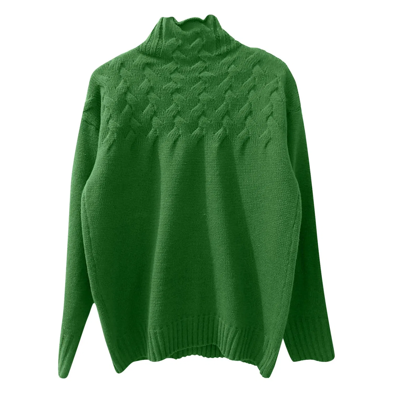 Женский свитер с высоким воротом и косами, с длинным рукавом, Green — фото 4