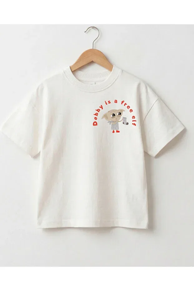 Детская футболка для девочек с принтом Harry Potter Dobby Printed Oversize Babytex, Ecru
